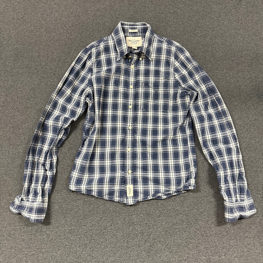 Y2K Abercrombie & Fitch Plaid Button Down Mens XL Navy Good Muscle Fit Shirt